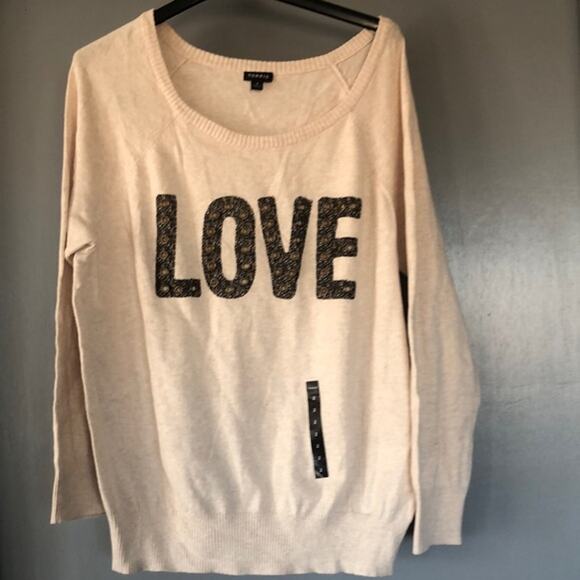 NWOT Cream Torrid LOVE Scoop Necked Long Sleeve Pullover Cotton Sweater Sz L - Picture 1 of 8